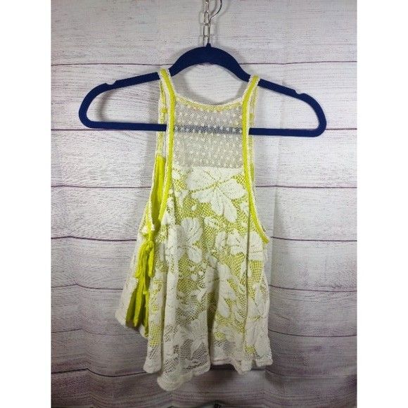 Chelsea & Violet Halter Style Lace Overlay Tank Top - White/Lime Green - Size S - Picture 3 of 6